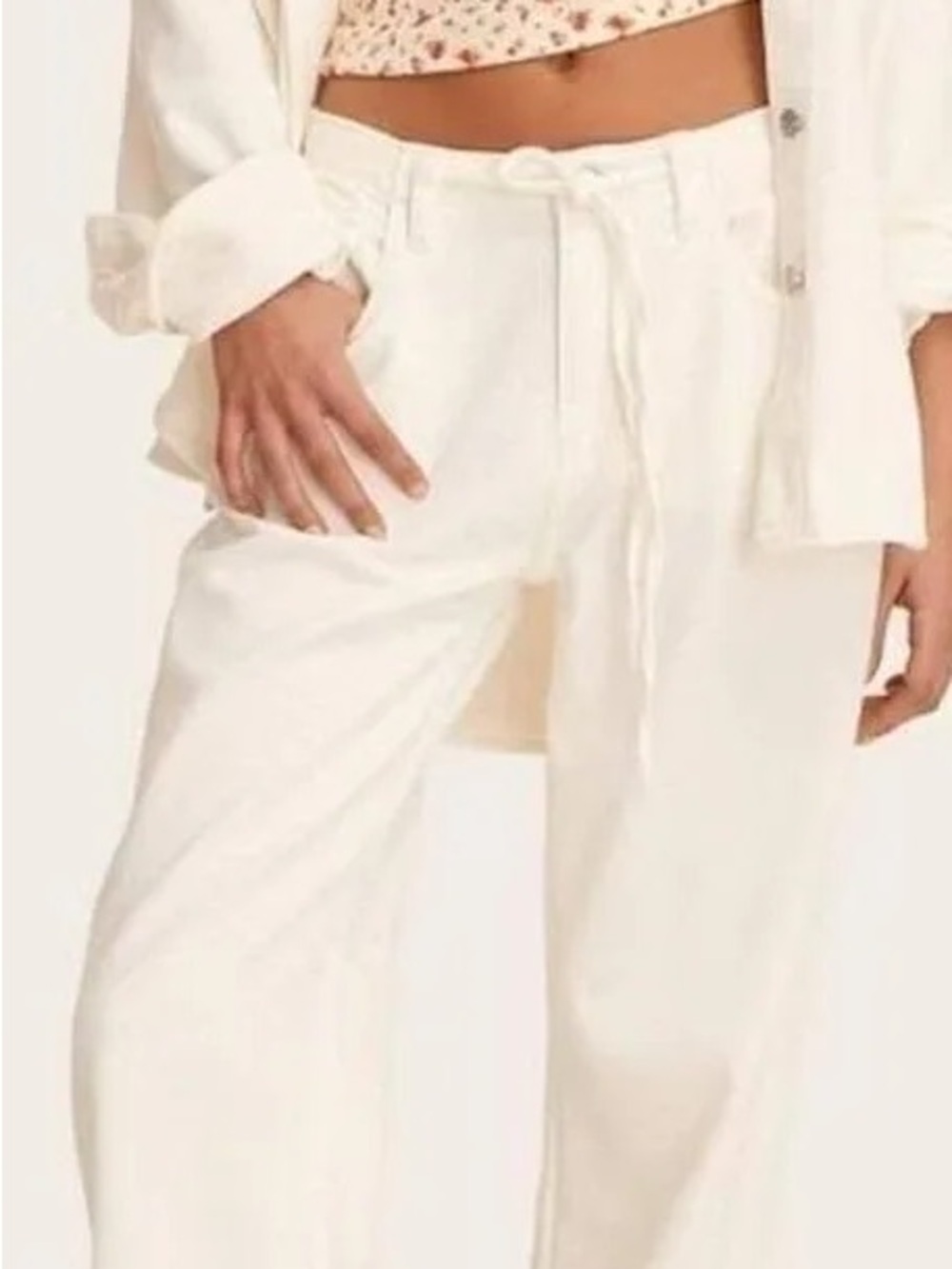NWT Parke x Target Baggy Drawstring Jeans Ivory Cream Women Mid-Rise Trousers 2